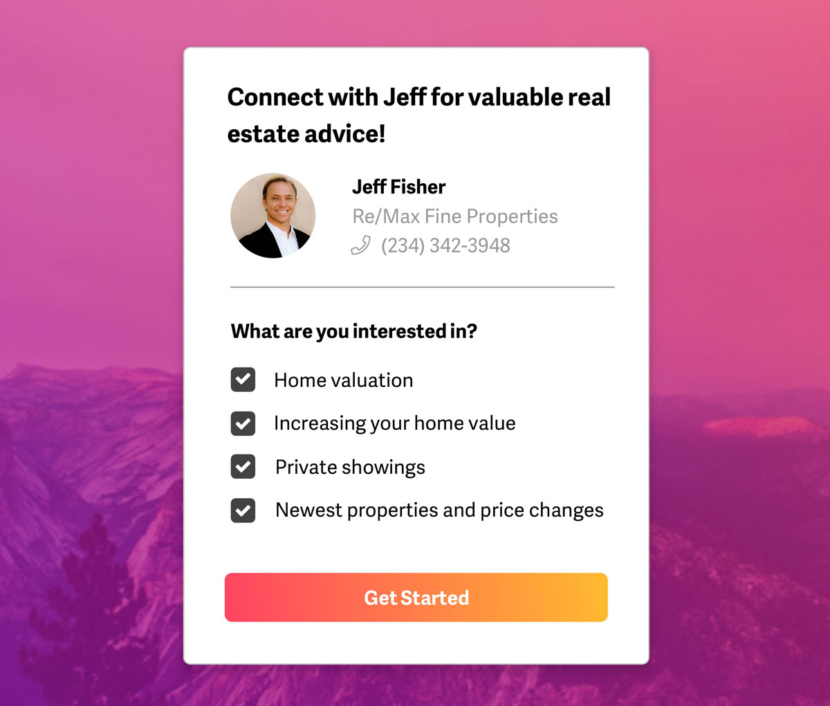 Your real estate agent bio page displays your active listings