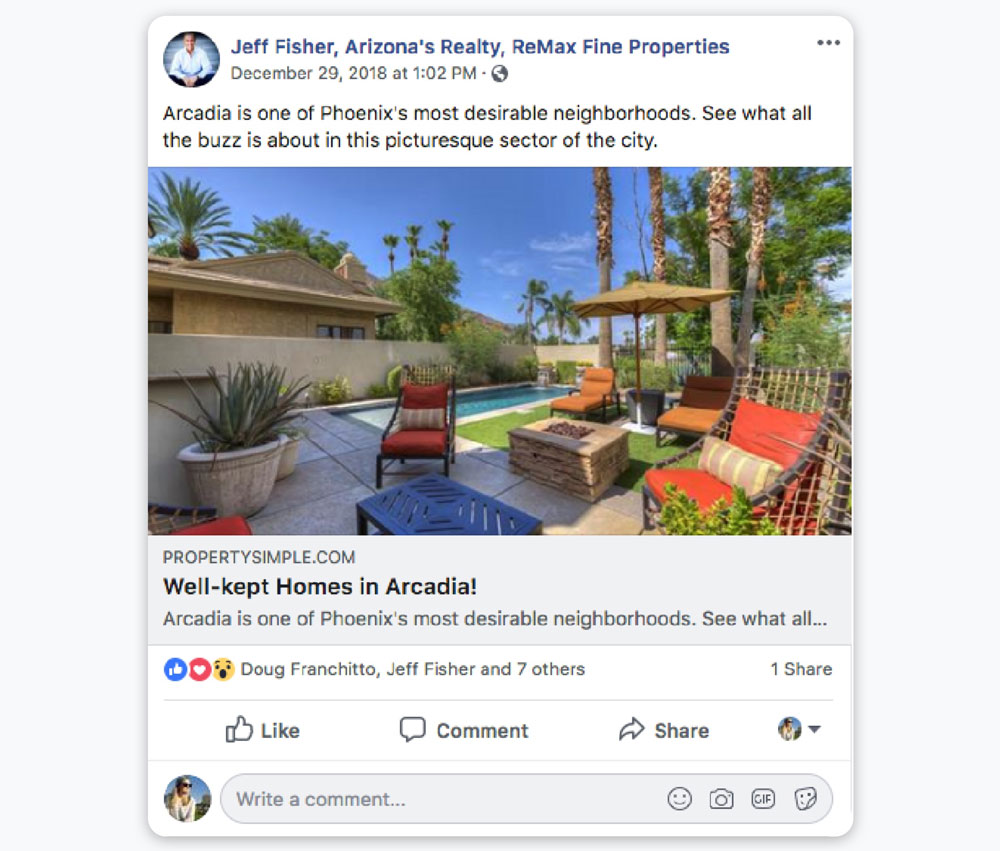 Share real estate content to Facebook with a click